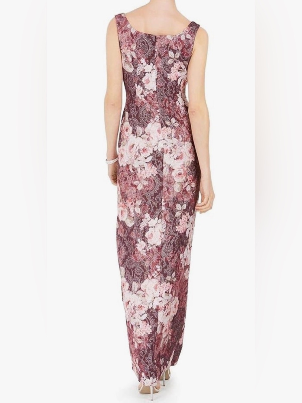 Adrianna Papell Floral Scoop Neck Maxi Dress in Dusty Rose and Blush 10 EUC - Picture 2 of 11